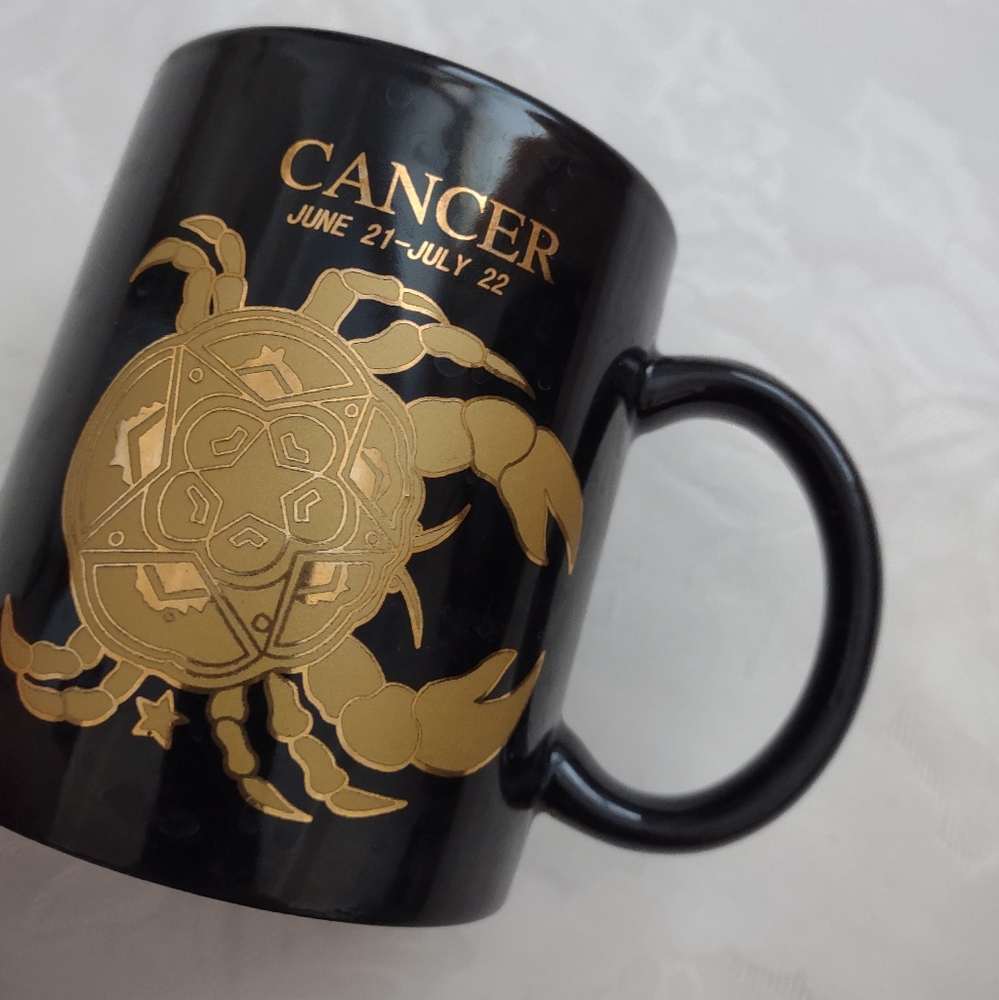Cancer Zodiac Astrology sign Black Mug with Gold Design coffee tea